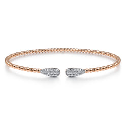 14K Rose Gold Bujukan Bead Cuff Bracelet with Diamond Pave Teardrops