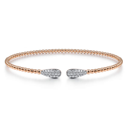 14K Rose Gold Bujukan Bead Cuff Bracelet with Diamond Pave Teardrops