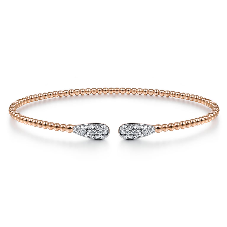 14K Rose Gold Bujukan Bead Cuff Bracelet with Diamond Pave Teardrops - 0.3 ct - Shot 1