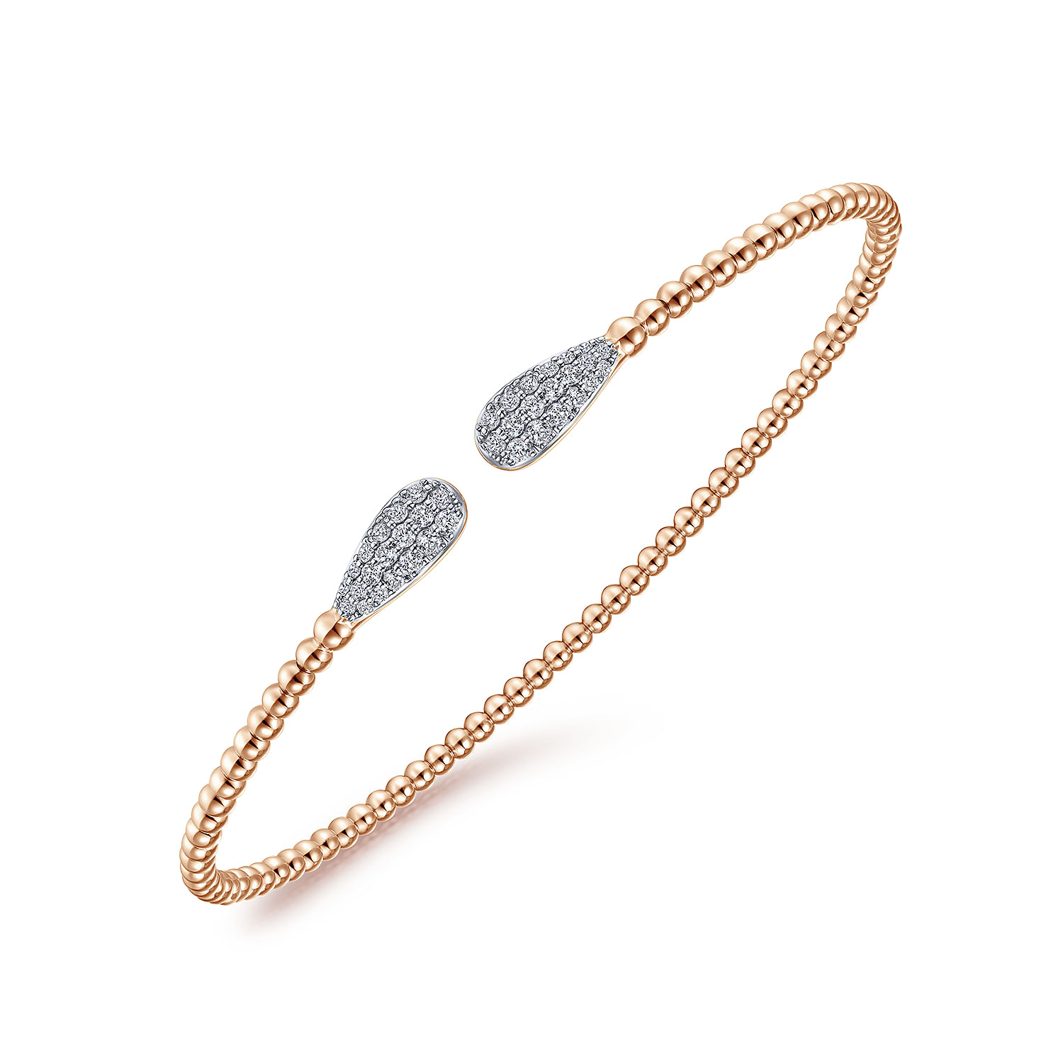 14K Rose Gold Bujukan Bead Cuff Bracelet with Diamond Pave