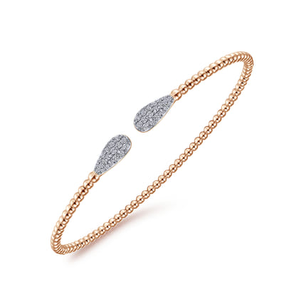 14K Rose Gold Bujukan Bead Cuff Bracelet with Diamond Pave Teardrops