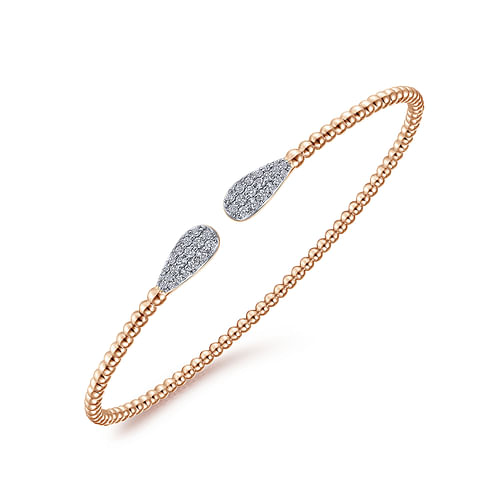 14K Rose Gold Bujukan Bead Cuff Bracelet with Diamond Pave Teardrops - 0.3 ct - Shot 2