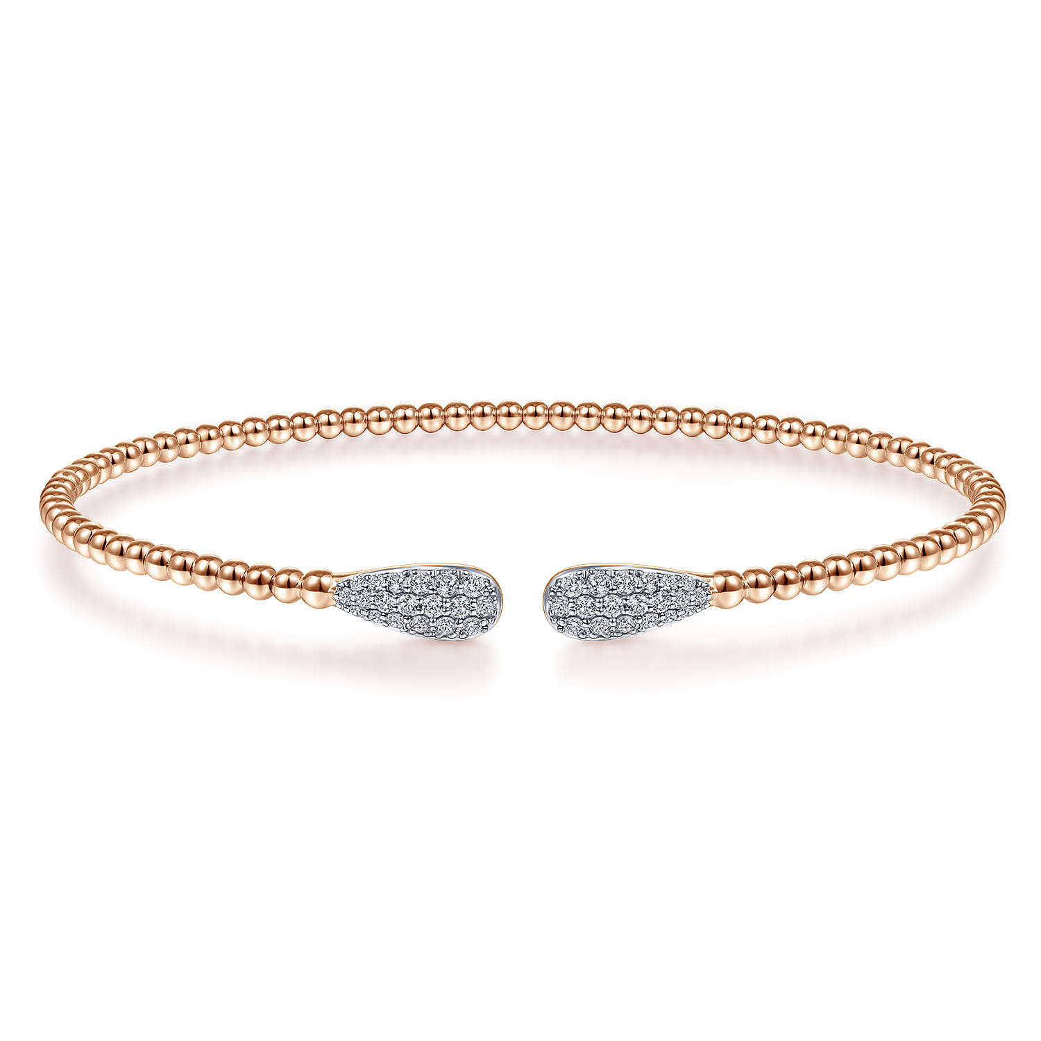 14K Rose Gold Bujukan Bead Cuff Bracelet with Diamond Pave Teardrops - 0.3 ct - Shot 1