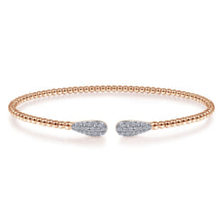 14K Rose Gold Bujukan Bead Cuff Bracelet with Diamond Pave Teardrops