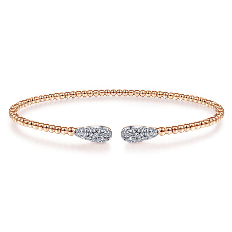 14K Rose Gold Bujukan Bead Cuff Bracelet with Diamond Pave Teardrops - 0.3 ct - Shot 1