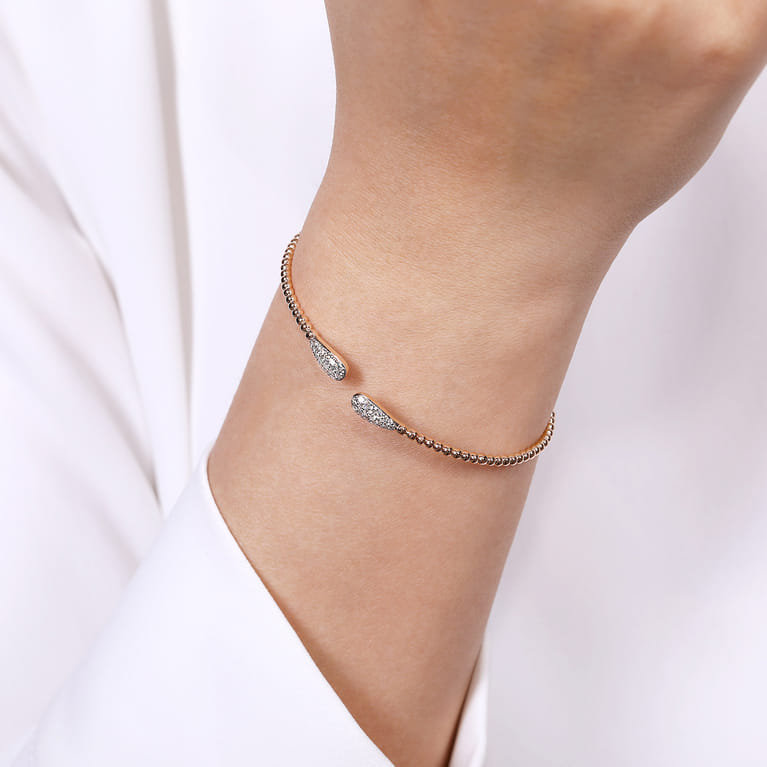 14K Rose Gold Bujukan Bead Cuff Bracelet with Diamond Pave Teardrops - 0.3 ct - Shot 4