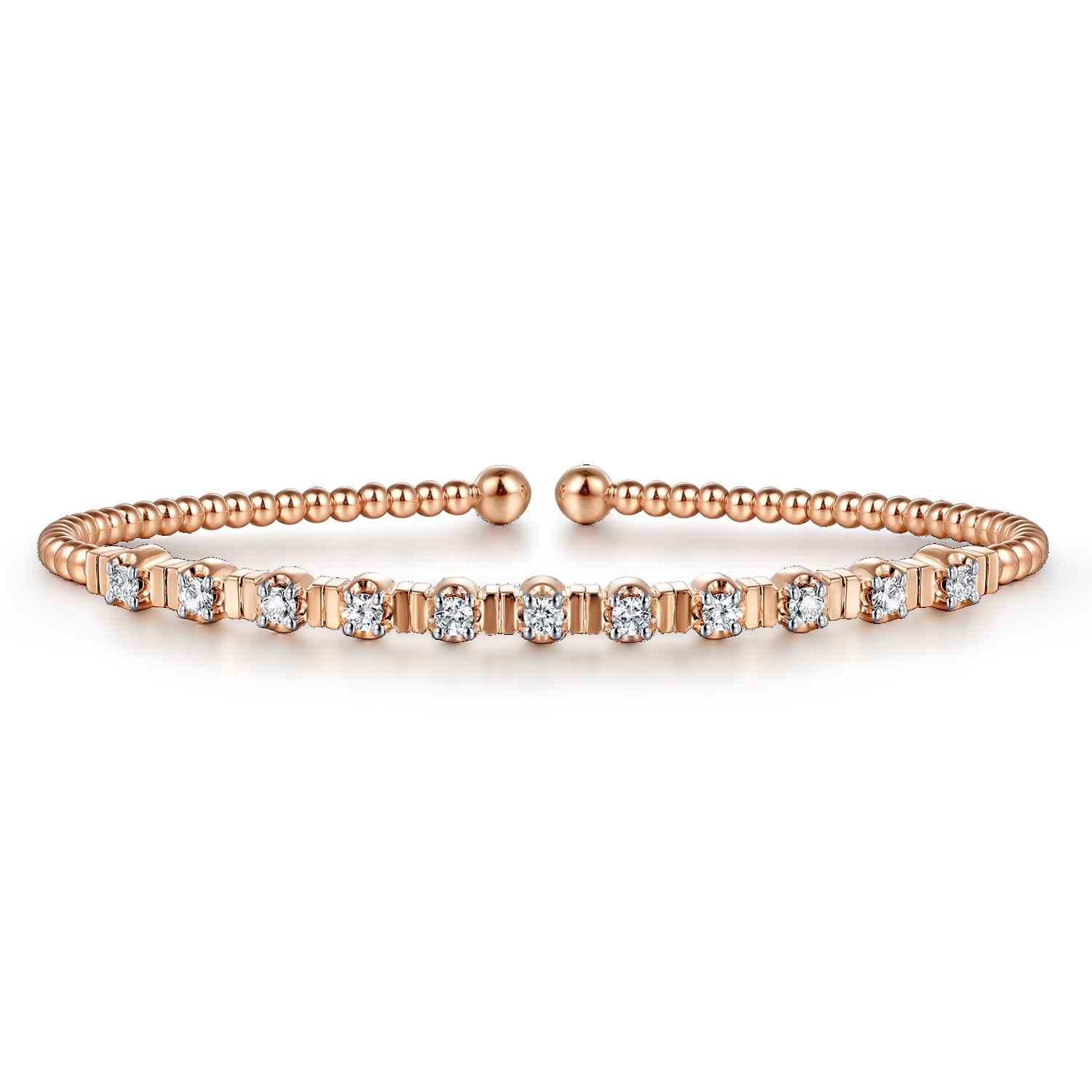 14K Rose Gold Bujukan Bead Cuff Bracelet with Diamond Stations - 0.33 ct - Shot 1