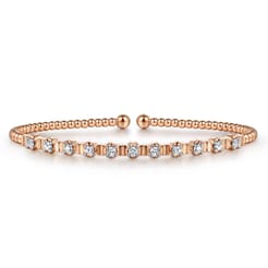 14K Rose Gold Bujukan Bead Cuff Bracelet with Diamond Stations