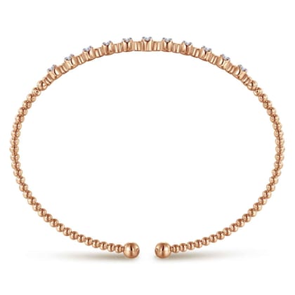 14K Rose Gold Bujukan Bead Cuff Bracelet with Diamond Stations