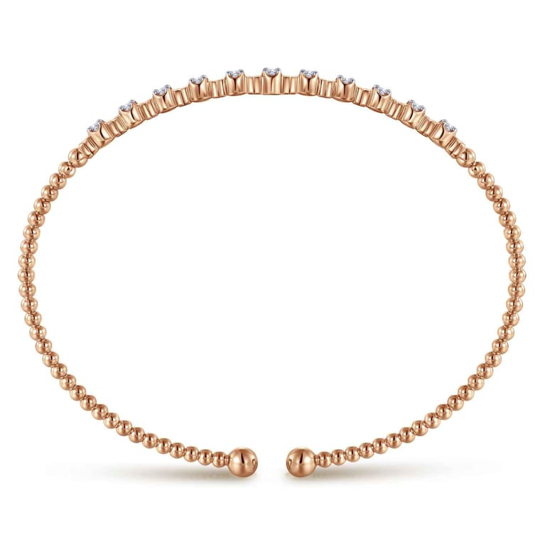 14K Rose Gold Bujukan Bead Cuff Bracelet with Diamond Stations - 0.33 ct - Shot 3