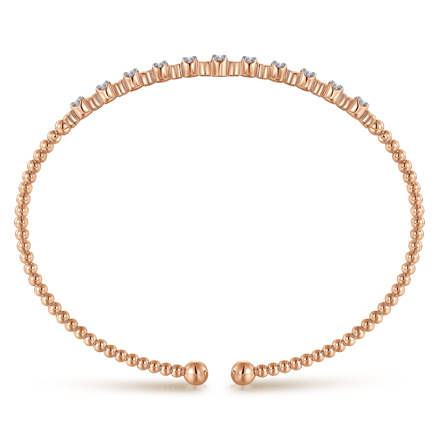 14K Rose Gold Bujukan Bead Cuff Bracelet with Diamond Stations - 0.33 ct - Shot 3