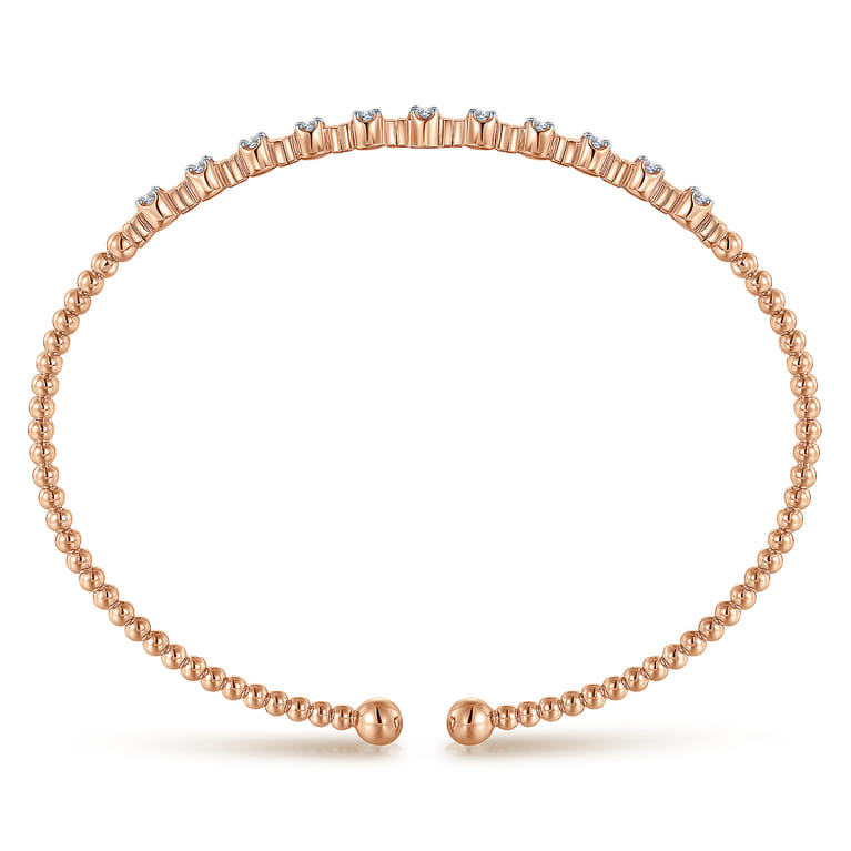 14K Rose Gold Bujukan Bead Cuff Bracelet with Diamond Stations - 0.33 ct - Shot 3