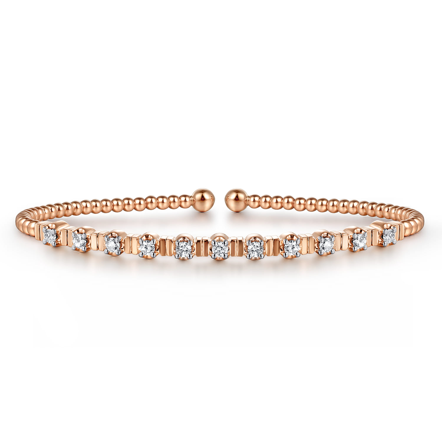 14K Rose Gold Bujukan Bead Cuff Bracelet with Diamond Stations - 0.33 ct - Shot 1