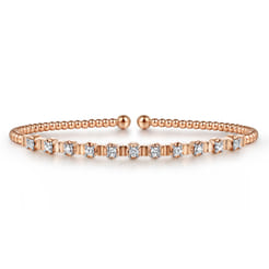 14K Rose Gold Bujukan Bead Cuff Bracelet with Diamond Stations