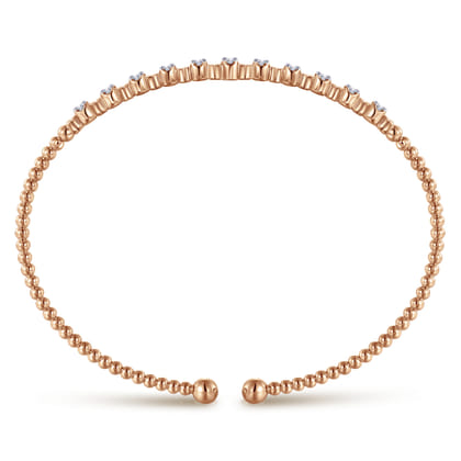 14K Rose Gold Bujukan Bead Cuff Bracelet with Diamond Stations