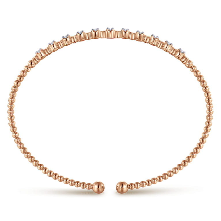 14K Rose Gold Bujukan Bead Cuff Bracelet with Diamond Stations - 0.33 ct - Shot 3