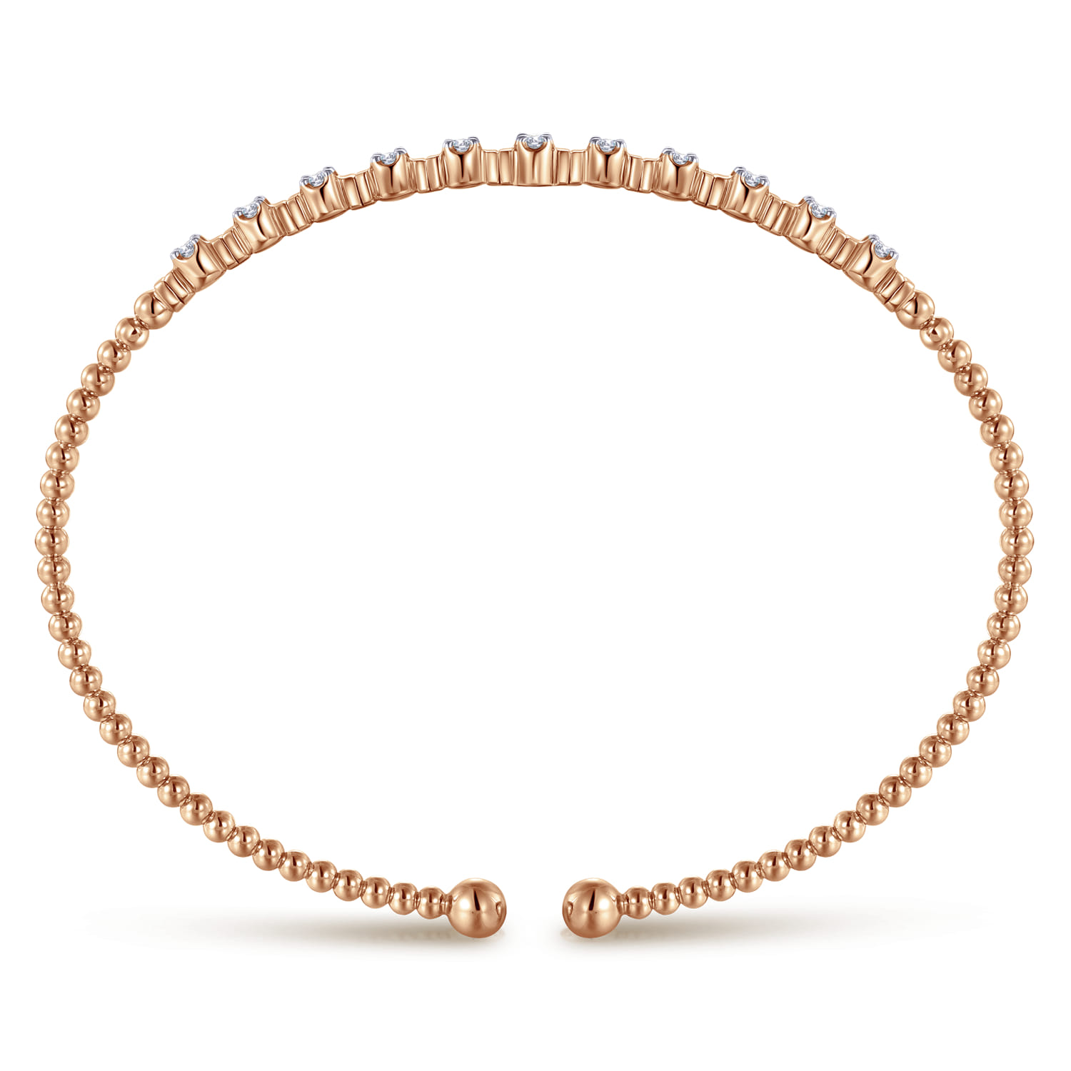 14K Rose Gold Bujukan Bead Cuff Bracelet with Diamond Stations - 0.33 ct - Shot 3