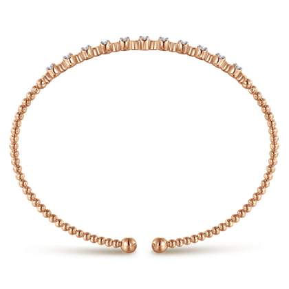 14K Rose Gold Bujukan Bead Cuff Bracelet with Diamond Stations