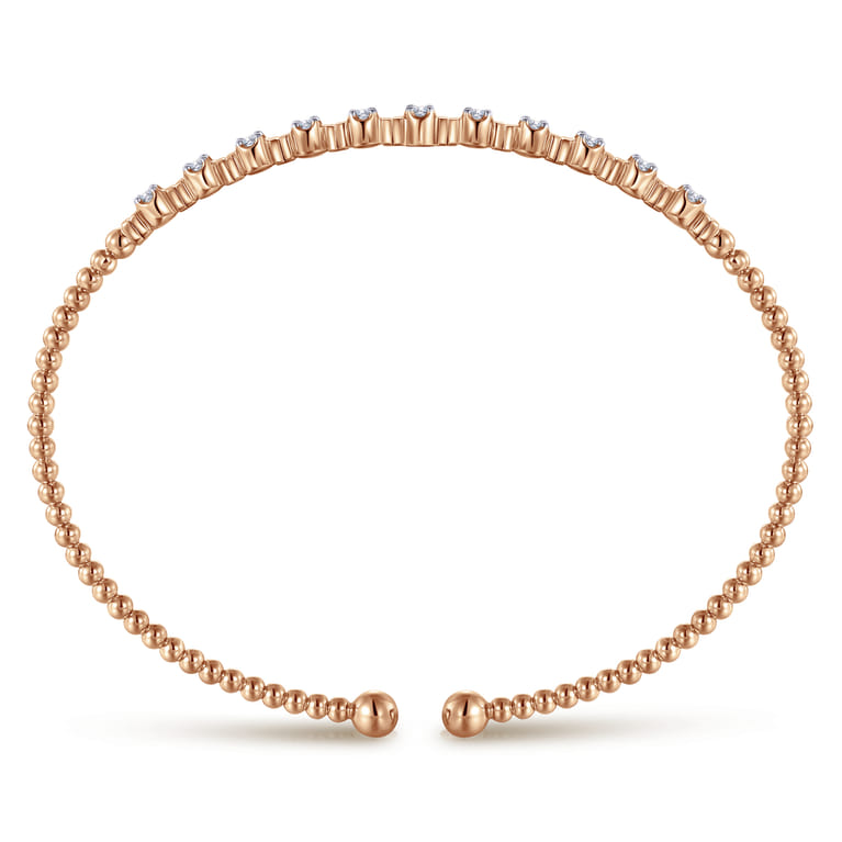 14K Rose Gold Bujukan Bead Cuff Bracelet with Diamond Stations - 0.33 ct - Shot 3