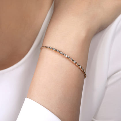 14K Rose Gold Bujukan Bead Cuff Bracelet with Diamond Stations