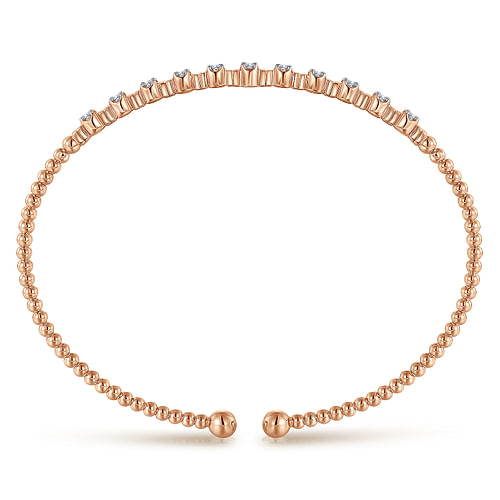 14K Rose Gold Bujukan Bead Cuff Bracelet with Diamond Stations - 0.31 ct - Shot 3