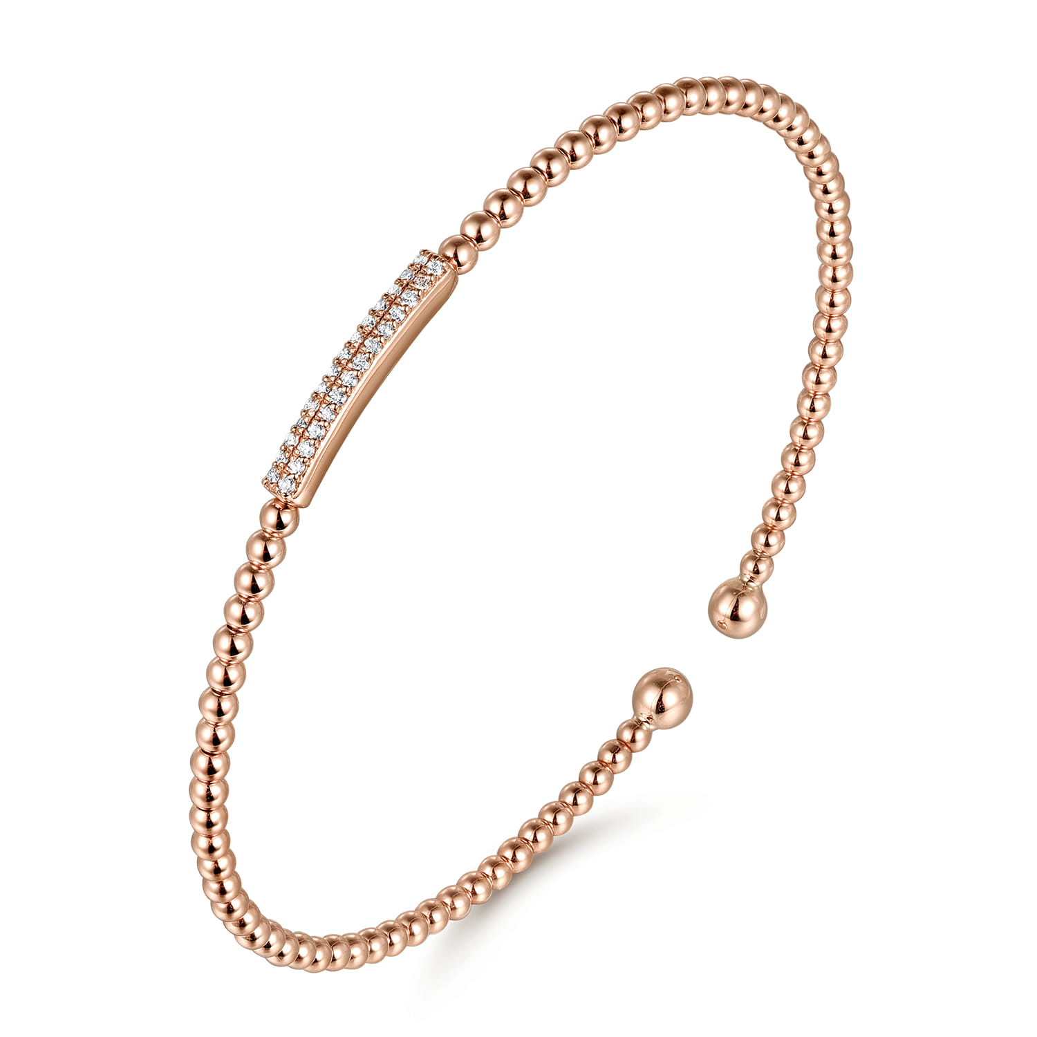 14K Rose Gold Bujukan Bead Cuff Bracelet with Diamonds - 0.14 ct - Shot 2