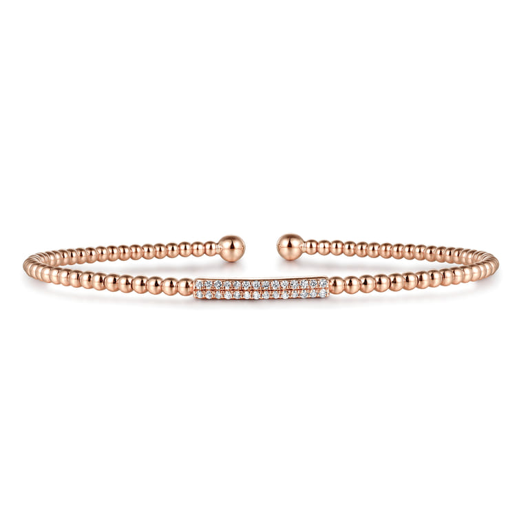 14K Rose Gold Bujukan Bead Cuff Bracelet with Diamonds - 0.14 ct - Shot 1