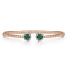 14K Rose Gold Bujukan Bead Cuff Bracelet with Emerald and Diamond Halo Caps - 0.16 ct