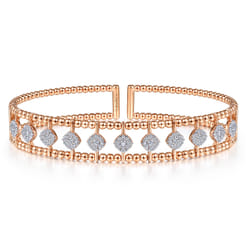 14K Rose Gold Bujukan Bead Cuff Bracelet with Pave Diamond Connectors