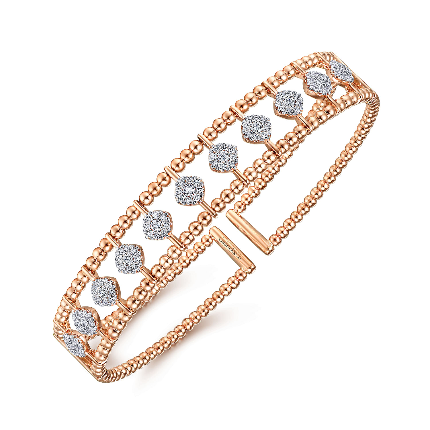 14K Rose Gold Bujukan Bead Cuff Bracelet with Pave Diamond Connectors - 0.73 ct - Shot 2