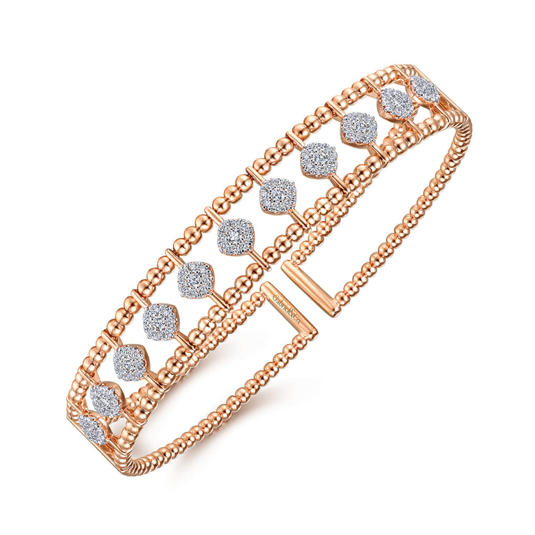 14K Rose Gold Bujukan Bead Cuff Bracelet with Pave Diamond Connectors - 0.75 ct - Shot 2
