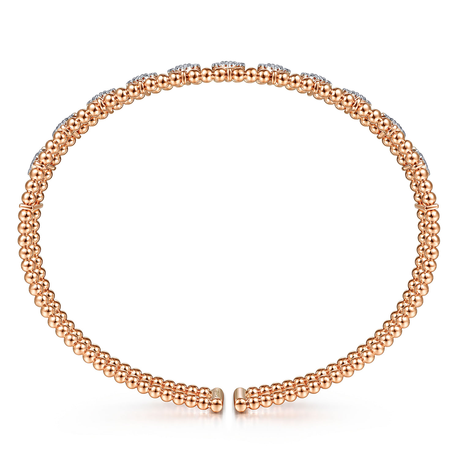 14K Rose Gold Bujukan Bead Cuff Bracelet with Pave Diamond Connectors - 0.73 ct - Shot 3