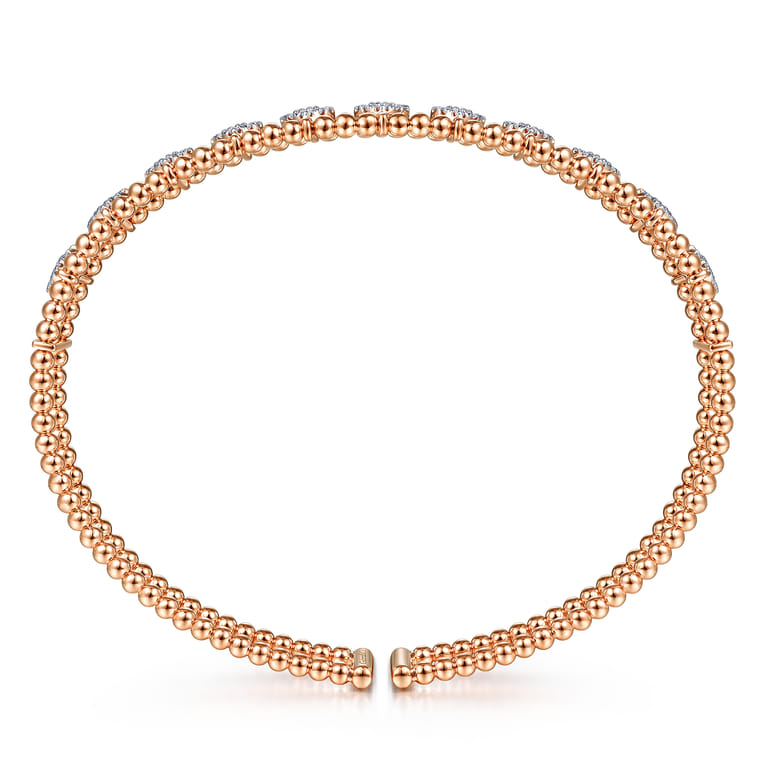 14K Rose Gold Bujukan Bead Cuff Bracelet with Pave Diamond Connectors - 0.75 ct - Shot 3