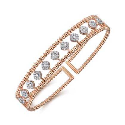 14K Rose Gold Bujukan Bead Cuff Bracelet with Pave Diamond Connectors