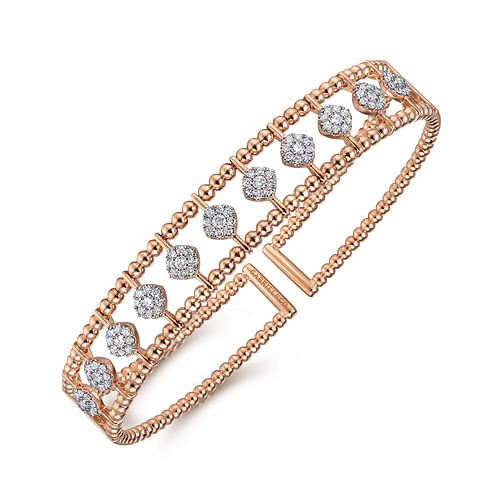 14K Rose Gold Bujukan Bead Cuff Bracelet with Pave Diamond Connectors - 0.7 ct - Shot 2