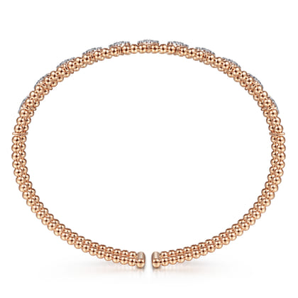 14K Rose Gold Bujukan Bead Cuff Bracelet with Pave Diamond Connectors