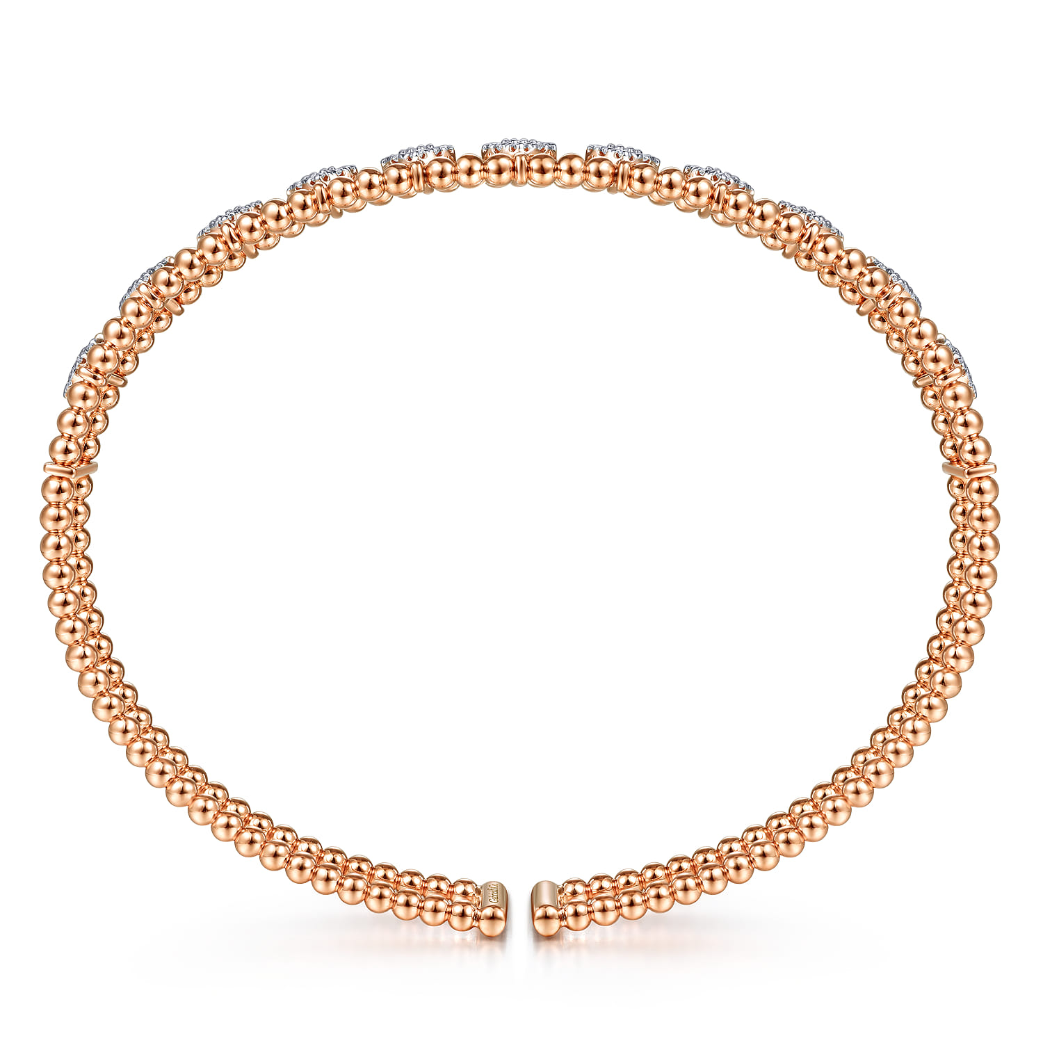 14K Rose Gold Bujukan Bead Cuff Bracelet with Pave Diamond Connectors - 0.85 ct - Shot 3
