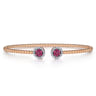 14K Rose Gold Bujukan Bead Cuff Bracelet with Ruby and Diamond Halo Caps - 0.16 ct