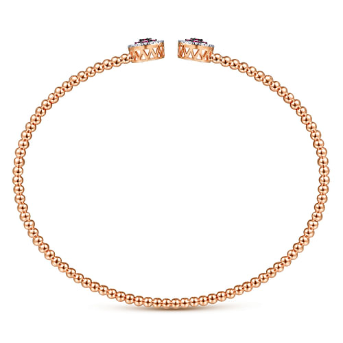 14K Rose Gold Bujukan Bead Cuff Bracelet with Ruby and Diamond Halo Caps - 0.16 ct - Shot 3