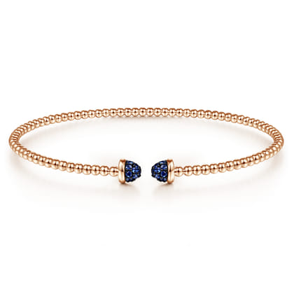 14K Rose Gold Bujukan Bead Cuff Bracelet with Sapphire Pav¿ª Caps