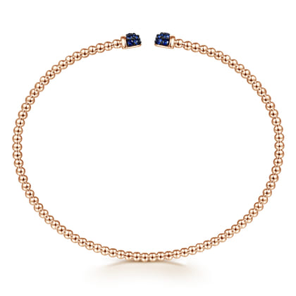 14K Rose Gold Bujukan Bead Cuff Bracelet with Sapphire Pav¿ª Caps