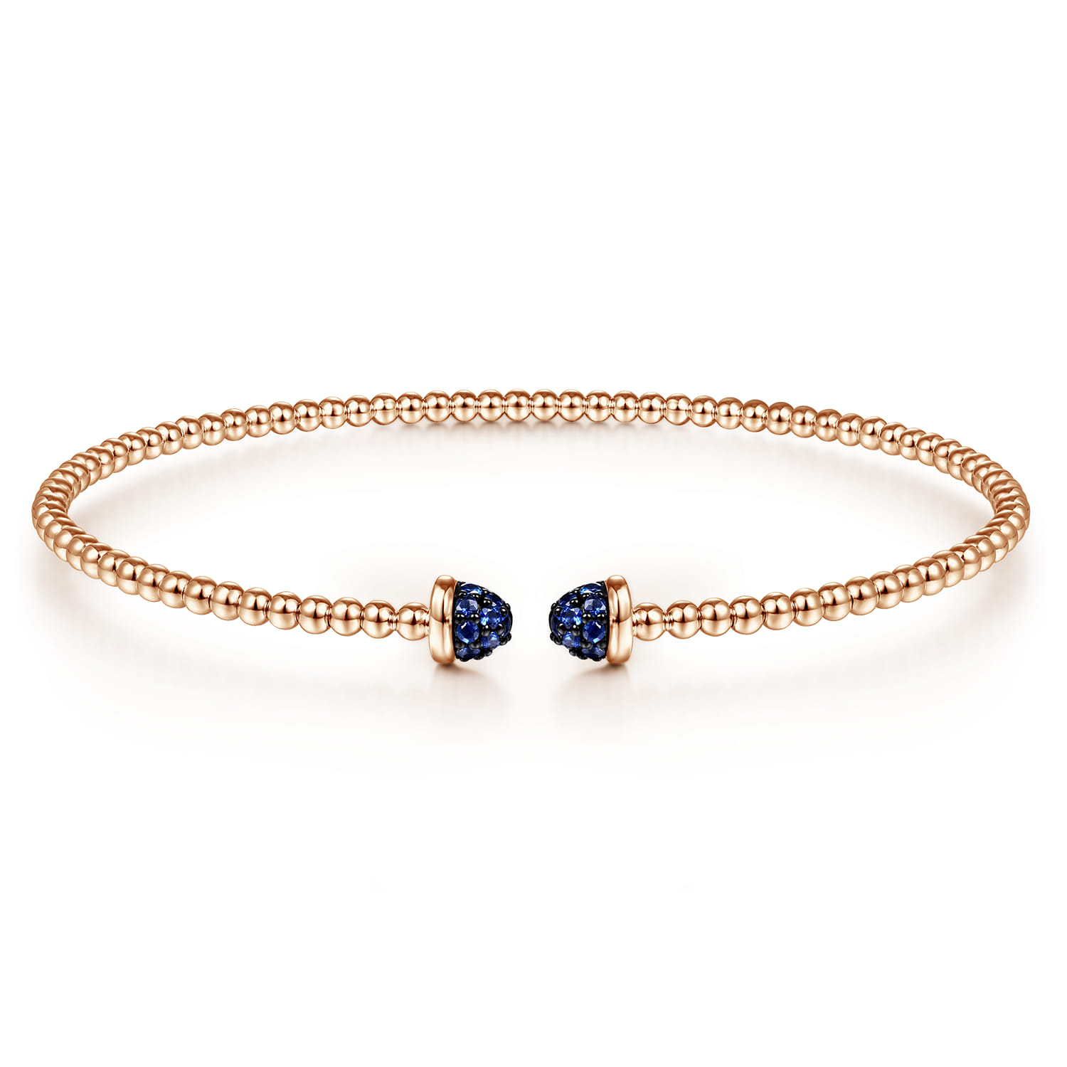 14K Rose Gold Bujukan Bead Cuff Bracelet with Sapphire Pave Caps - Shot 1