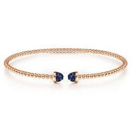 14K Rose Gold Bujukan Bead Cuff Bracelet with Sapphire Pave Caps