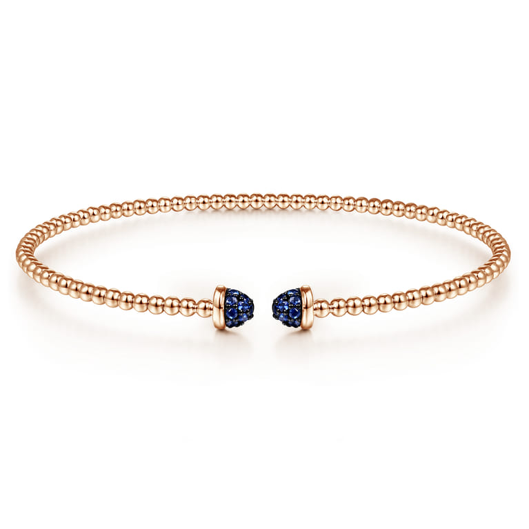 14K Rose Gold Bujukan Bead Cuff Bracelet with Sapphire Pave Caps - Shot 1