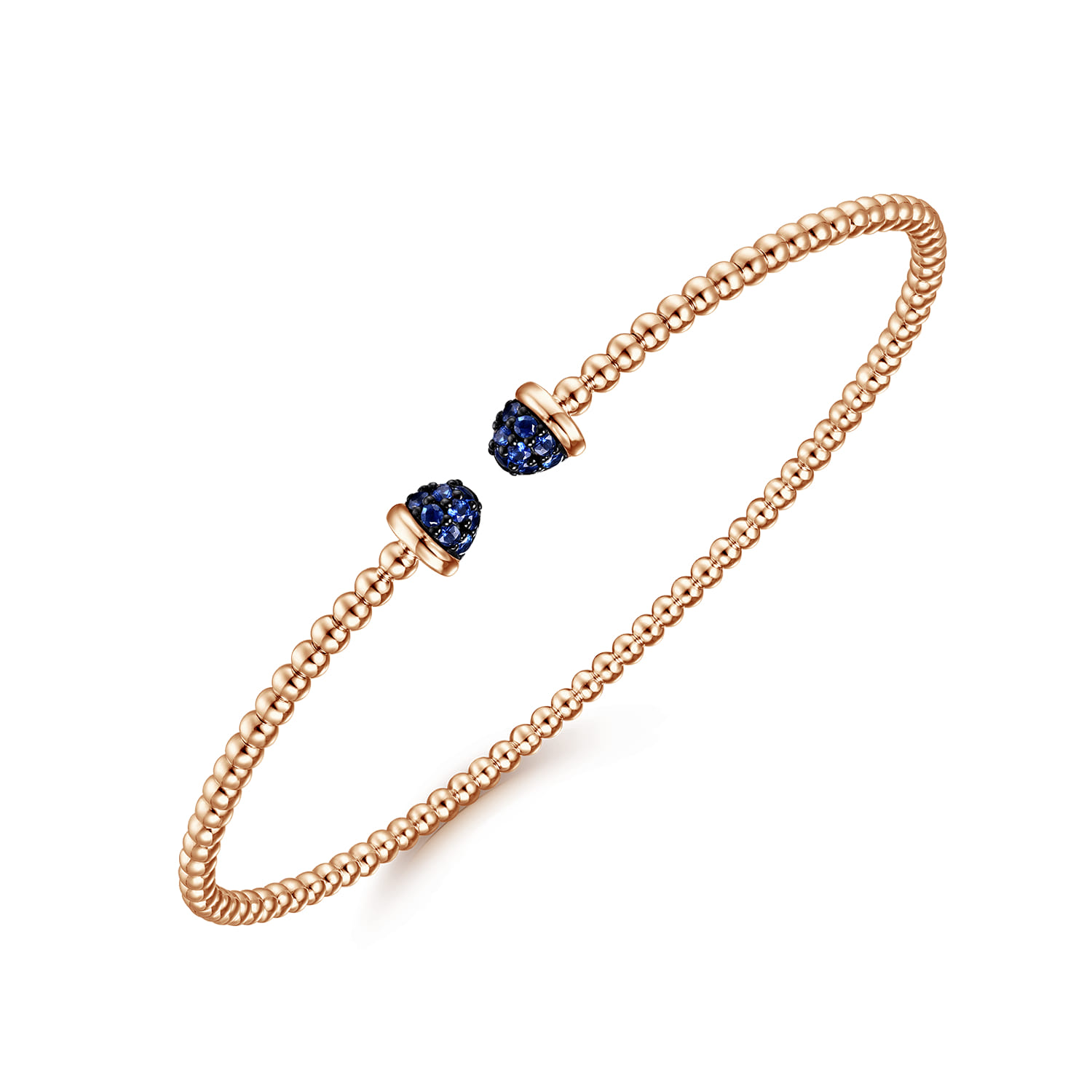 14K Rose Gold Bujukan Bead Cuff Bracelet with Sapphire Pave Caps - Shot 2