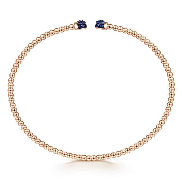 14K Rose Gold Bujukan Bead Cuff Bracelet with Sapphire Pave Caps - Shot 3