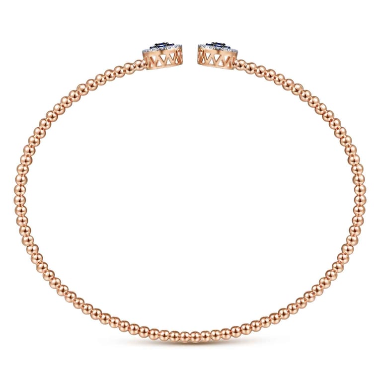 14K Rose Gold Bujukan Bead Cuff Bracelet with Sapphire and Diamond Halo Caps - 0.15 ct - Shot 3