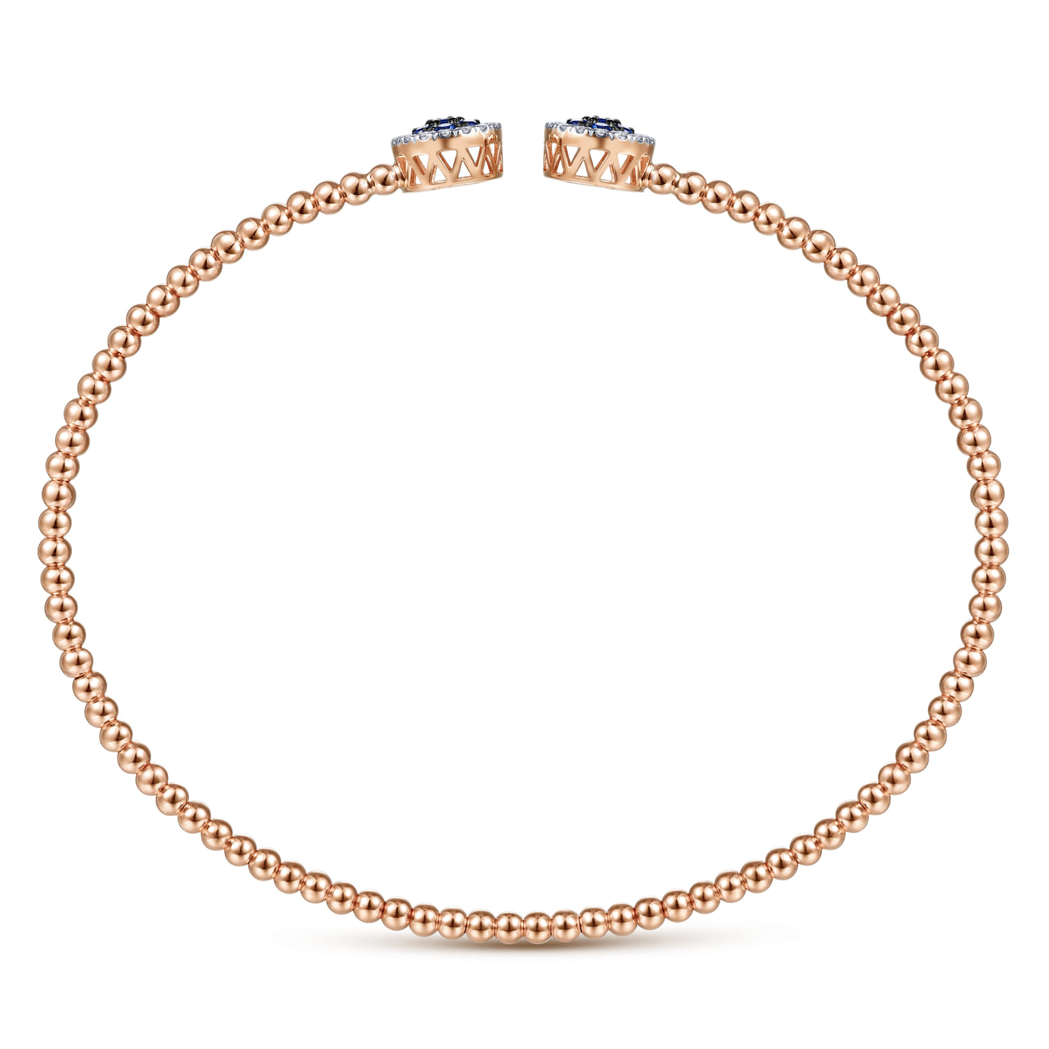 14K Rose Gold Bujukan Bead Cuff Bracelet with Sapphire and Diamond Halo Caps - 0.16 ct - Shot 3