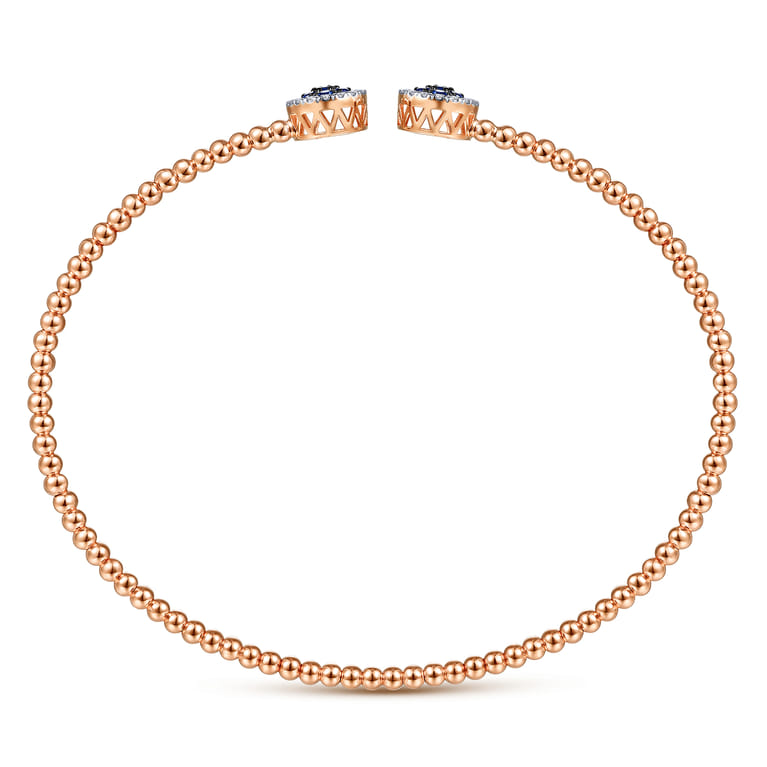 14K Rose Gold Bujukan Bead Cuff Bracelet with Sapphire and Diamond Halo Caps - 0.16 ct - Shot 3