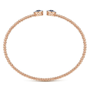14K Rose Gold Bujukan Bead Cuff Bracelet with Sapphire and Diamond Halo Caps